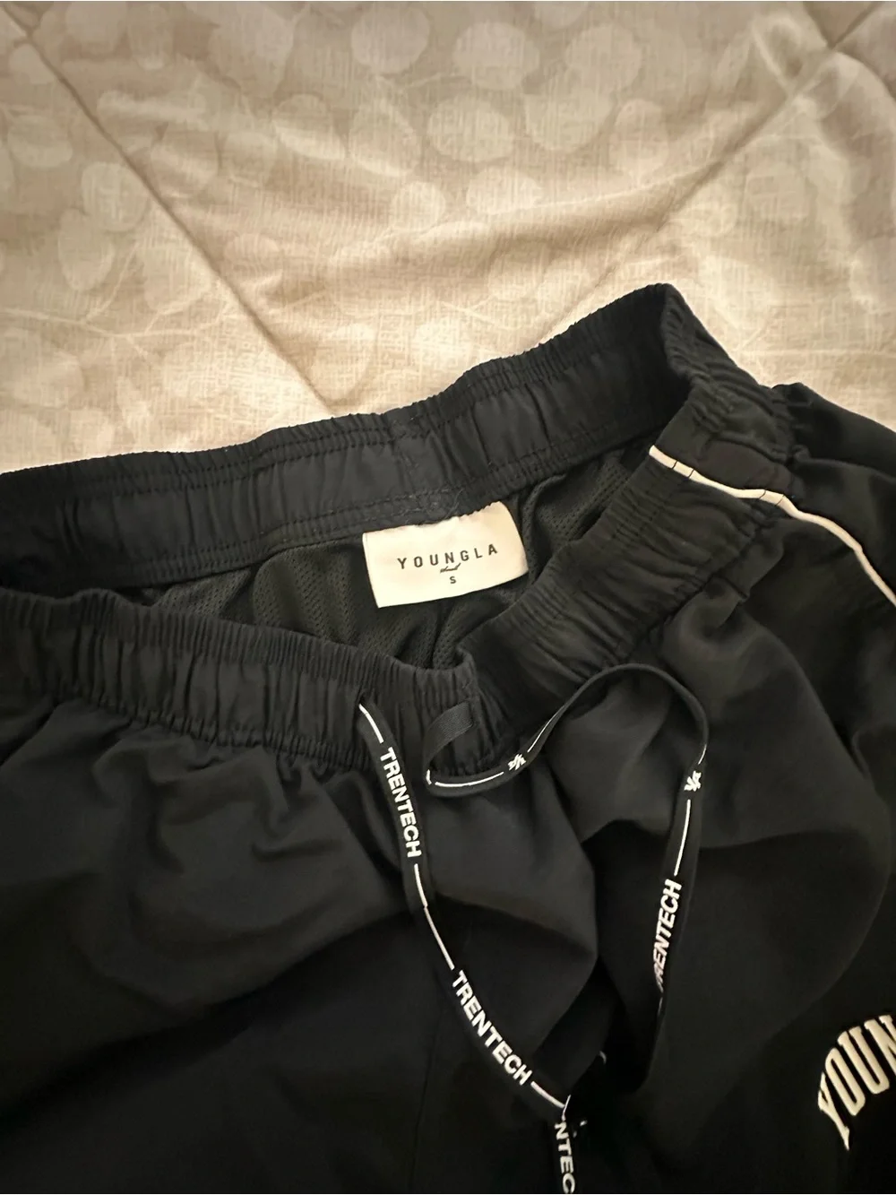 YoungLA Black Track Joggers with White Piping